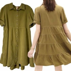 Anthropologie Pilco Button Down Swing Dress with Tiered Back